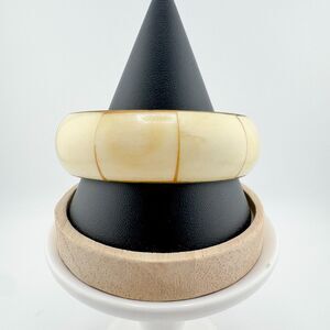 Vintage Shell Cream Brass Bangle Bracelet  Chunky Retro Statement Handcrafted